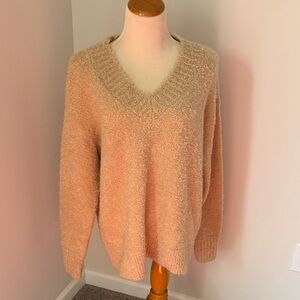 Cozy V-Neck Bouclé Oversized Sweater in Soft Beige